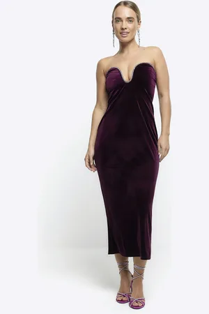 River Island Womens Velvet Diamante Bandeau Midi Dress