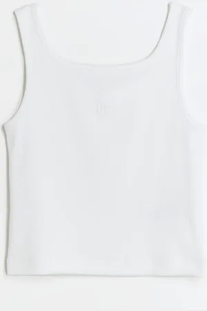 kind society River Island Girls Rib Embroidered Logo Crop Vest