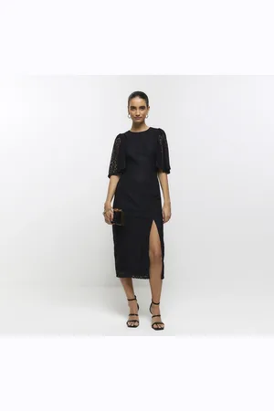 River Island Womens Lace Split Hem Bodycon Midi Dress