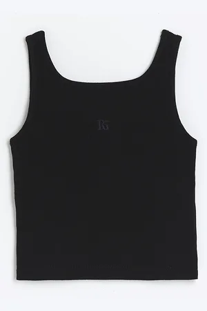 kind society River Island Girls Rib Embroidered Logo Crop Vest