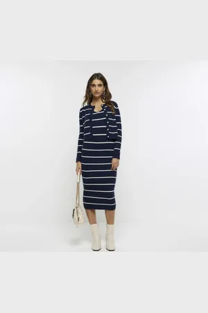 River Island Womens Knit Stripe Bodycon Midi Dress Set