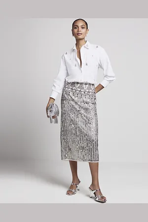 Sia Sequin Midi Skirt Silver