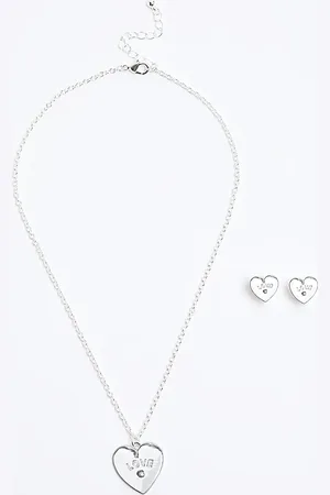 River Island Girls Heart Necklace And Earrings Set
