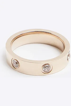 River Island Womens Rose Stainless Steel Diamante Ring