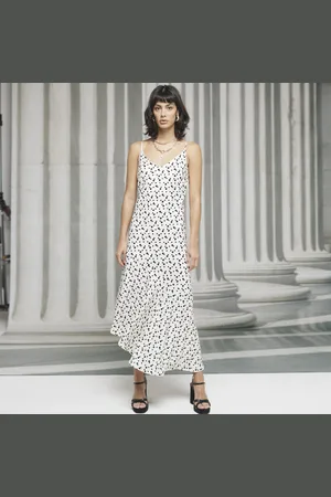 River Island Womens Spot Asymmetric Hem Slip Dress
