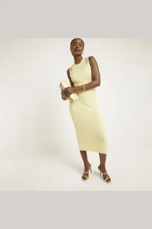 River Island Womens Ribbed Broderie Bodycon Midi Dress