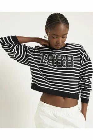 River Island Womens Stripe Graphic Crop Sweatshirt