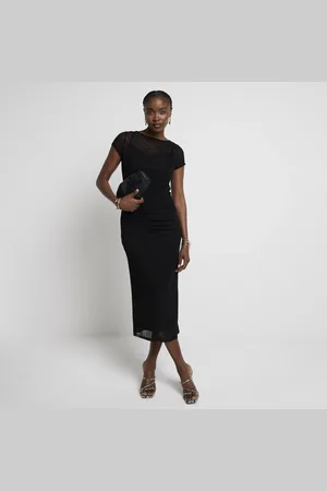 River Island Womens Mesh Stripe Bodycon Midi Dress