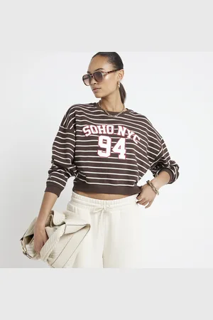 River Island Womens Stripe Nyc Cropped Sweatshirt
