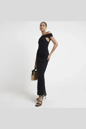 River Island Womens Textured Bardot Bodycon Maxi Dress
