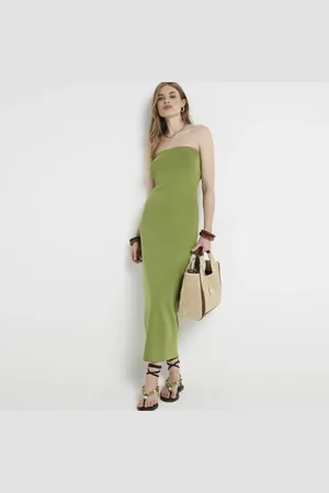 River Island Womens Knit Bandeau Bodycon Midi Dress