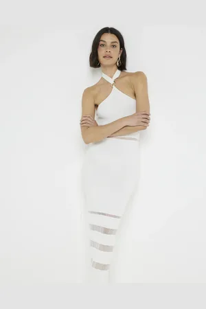 River Island Womens Knitted Knot Front Bodycon Midi Dress