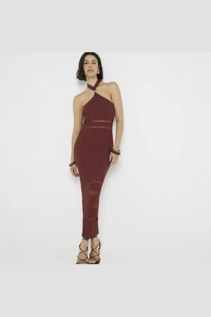 River Island Womens Knitted Knot Front Bodycon Midi Dress