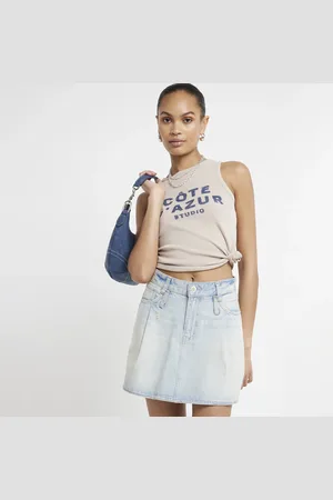 kind society River Island Womens Pleated Denim Mini Skirt
