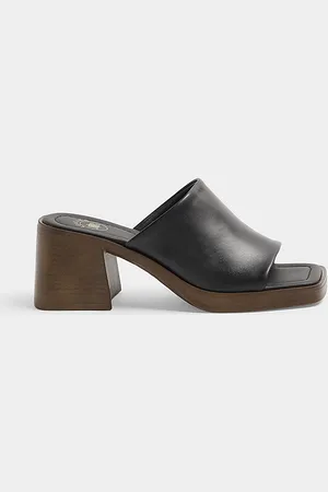 River Island Womens Leather Heeled Mule Sandals