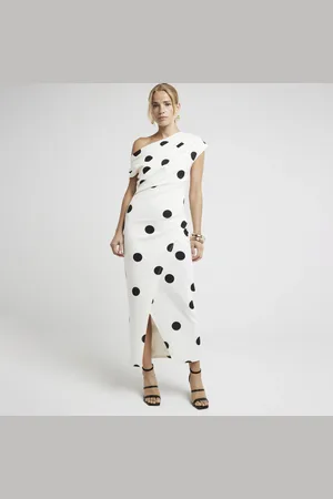 River Island Womens Spot Drape Bodycon Midi Dress