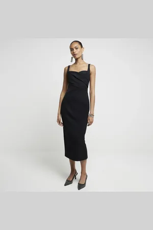 River Island Womens Ruched Open Back Bodycon Midi Dress