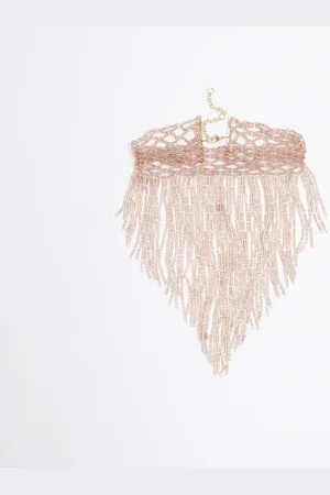 River Island Womens Beaded Fringe Collar Necklace