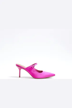 River Island Womens Satin Mary Jane Heeled Mule Shoes