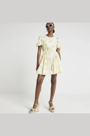 River Island Womens Floral Puff Sleeve Swing Mini Dress