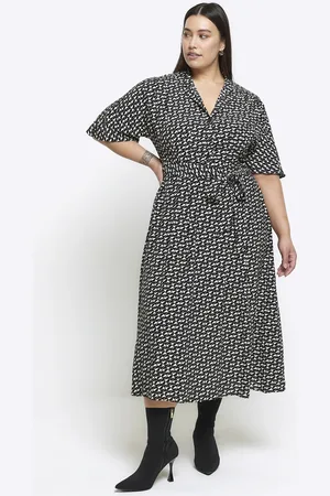 River Island Womens Plus Geometric Belted Midi Shirt Dress