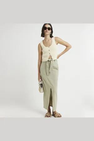 River Island Womens Linen Blend Belted Maxi Skirt
