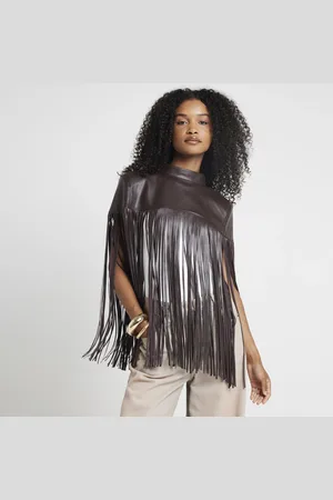 River Island Womens Faux Leather Tassel Hem Cape