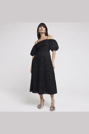 River Island Womens Puff Sleeve Skater Midi Dress