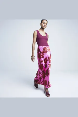 River Island Womens Satin Floral Maxi Skirt