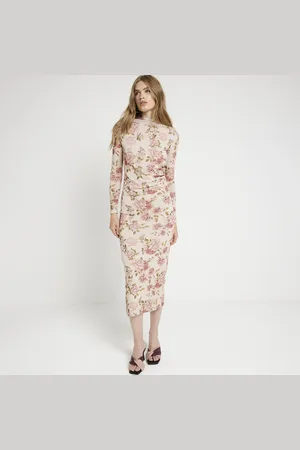 River Island Womens Floral Drape Bodycon Midi Dress