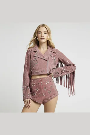 River Island Womens Suede Studded Biker Jacket