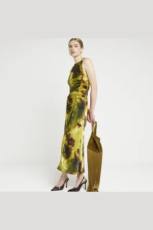 River Island Womens Abstract Ruched Bodycon Midi Dress