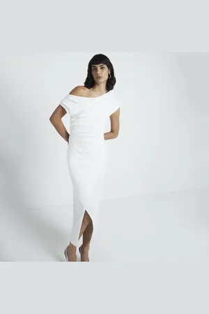 River Island Womens Drape Off Shoulder Bodycon Midi Dress