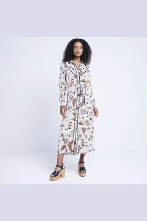 River Island Womens Western Belted Midi Shirt Dress