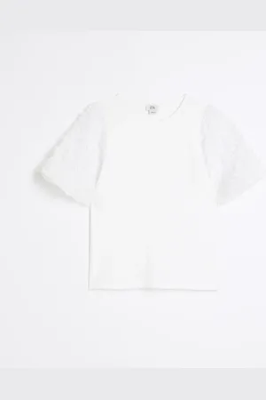 River Island Girls Floral Mesh Sleeve T-Shirt