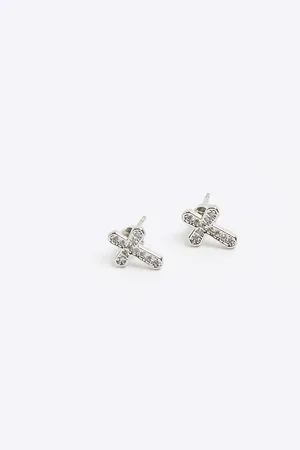 River Island Mens Colour Diamante Cross Earrings