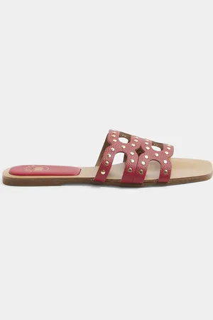 River Island Womens Leather Studded Mule Flat Sandals