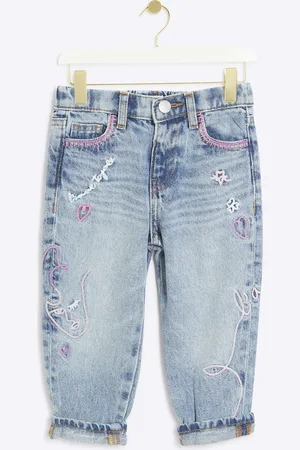 River Island Mini Girls Embroidered Mom Jeans