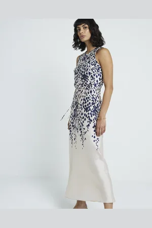 River Island Womens Satin Leopard Belted Slip Midi Dress