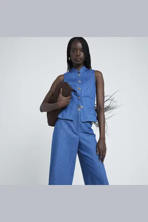 River Island Womens Denim Button Up Waistcoat