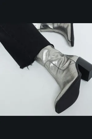 River Island Womens Leather Western Heeled Ankle Boots