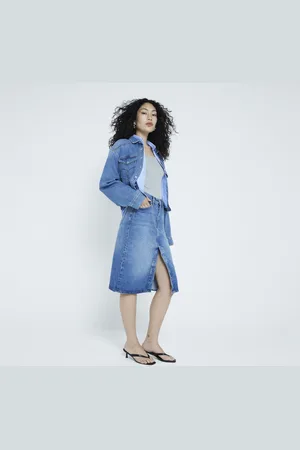 River Island Womens Denim Pencil Midi Skirt