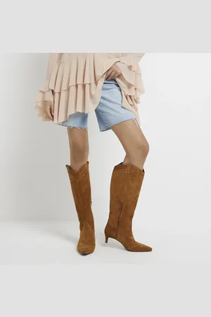River Island Womens Suede Knee High Western Boots