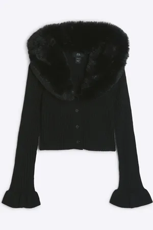 River Island Girls Faux Fur Collar Cardigan