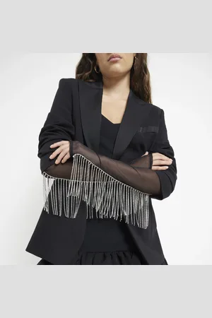 River Island Womens Diamante Fringe Mesh Long Gloves