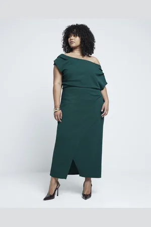 River Island Womens Plus Asymmetric Drape Wrap Midi Dress