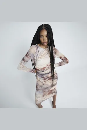 River Island Womens Mesh Abstract Printed Drape Dress