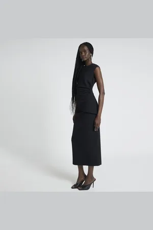 River Island Womens Ruched Side Tailored Midi Skirt