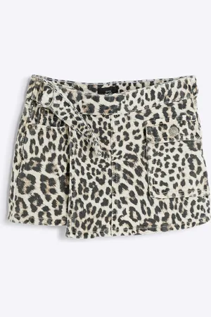 River Island Girls Leopard Print Denim Skort