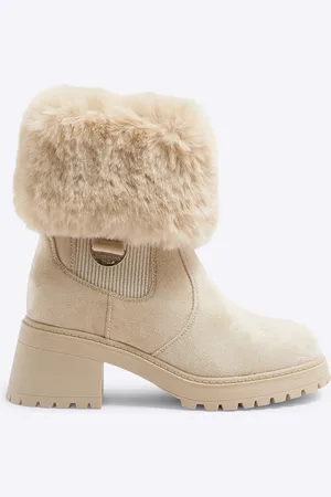 River Island Girls Faux Fur Cuff Heeled Boot